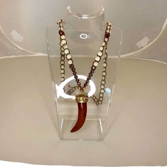 Boho Brown Marbled Tusk Long Necklace - Picture 1 of 8